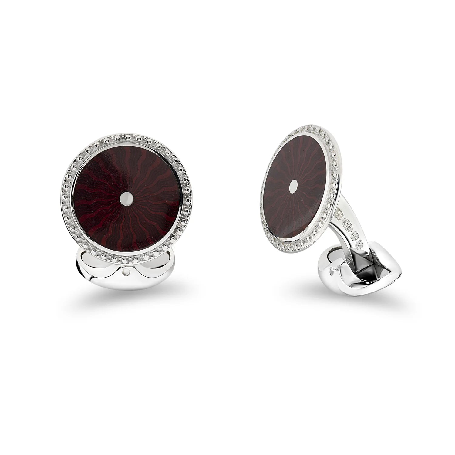Luxury Sterling Silver Round Red Enamel Cufflinks With Detailed Border - Deakin & Francis | EB London