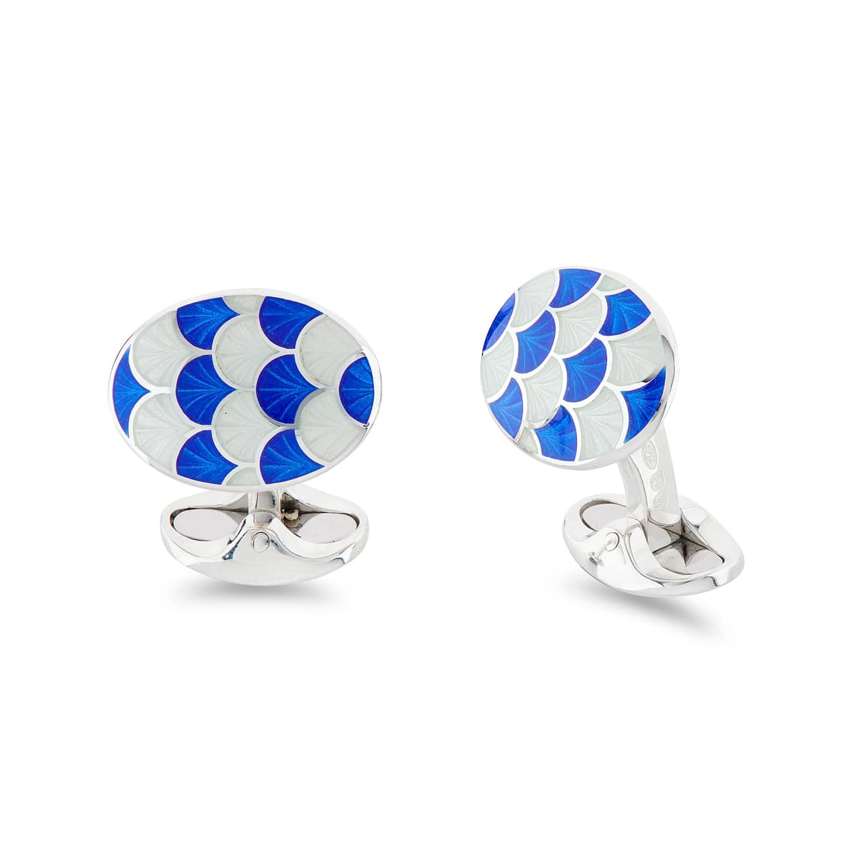 Silver Royal Blue and Clear Scallop Pattern Cufflinks - Deakin & Francis | EB London