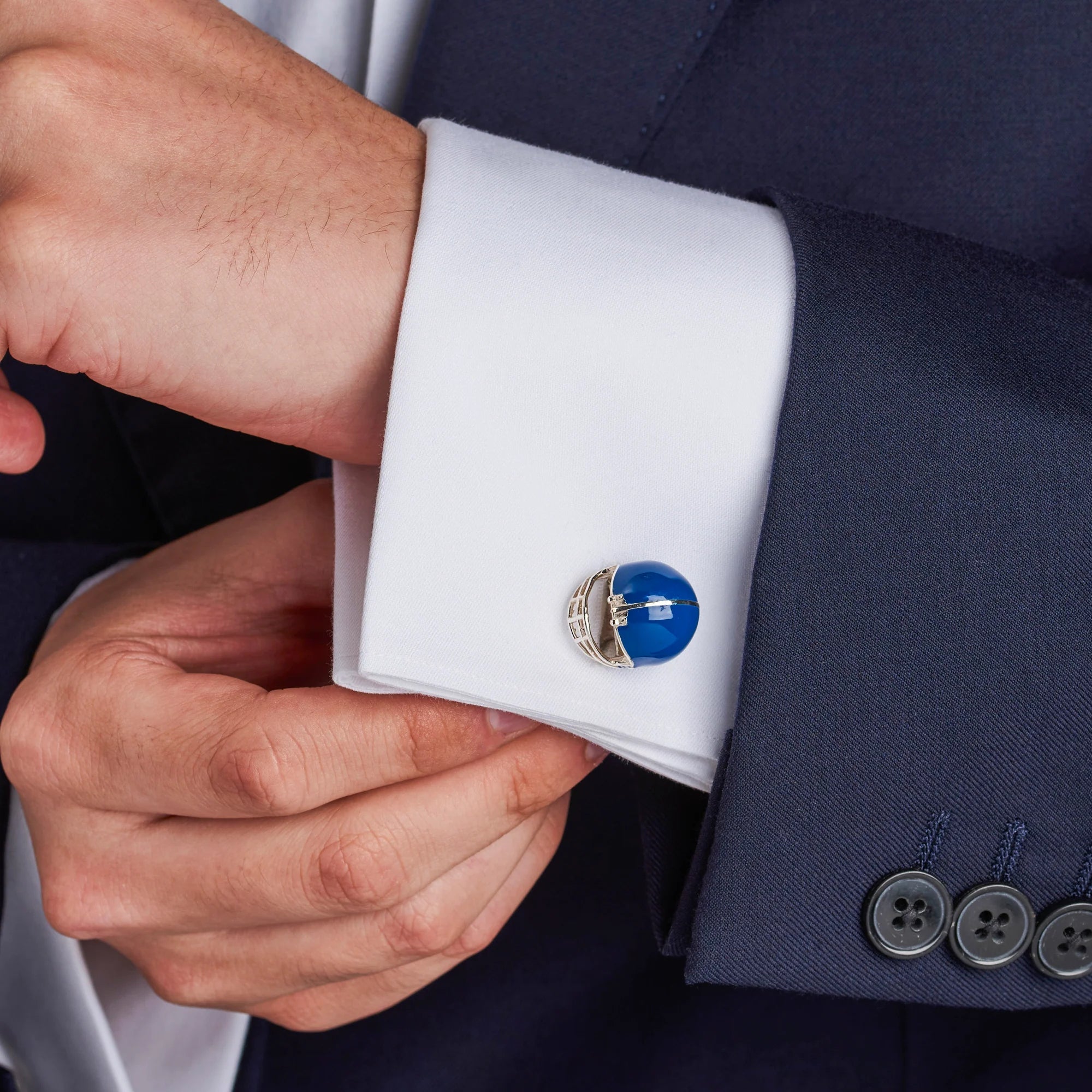 Sterling Silver Royal Blue Enamel NFL Helmet Cufflinks - Deakin & Francis - EB London