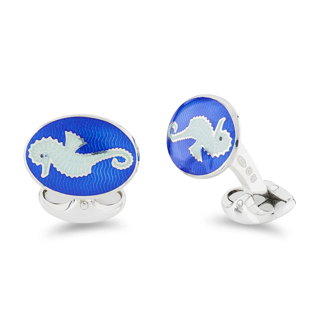 Silver Royal Blue and Light Blue Enamel Seahorse Cufflinks - Deakin & Francis | EB London