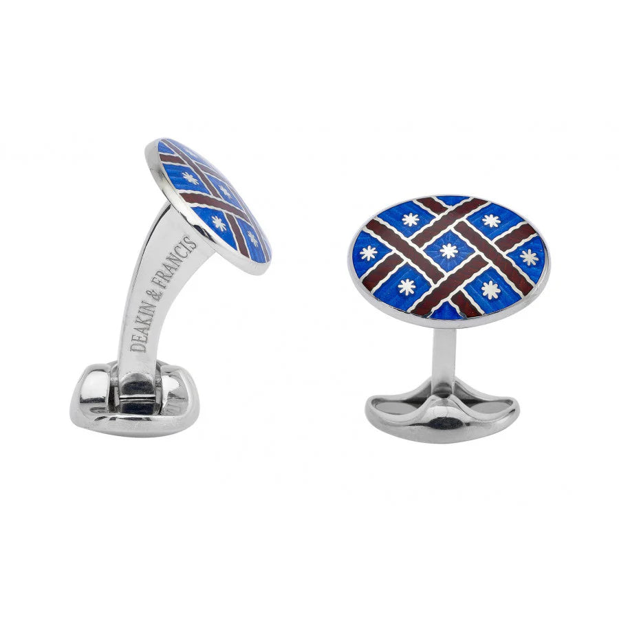 Silver Royal Blue and Maroon Red Fancy Pattern Cufflinks - Deakin & Francis | EB London