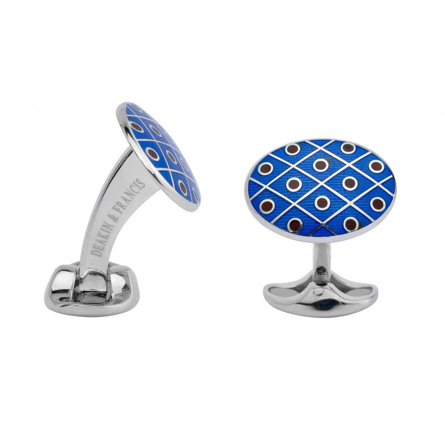 Silver Royal Blue with Maroon Red Spot Cufflinks - Deakin & Francis | EB London