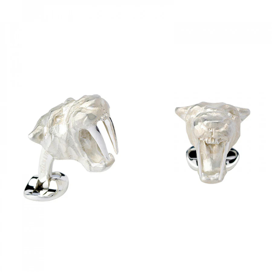 Sterling Silver Saber-Tooth Tiger Cufflinks with Diamond Eyes – Deakin & Francis - EB London