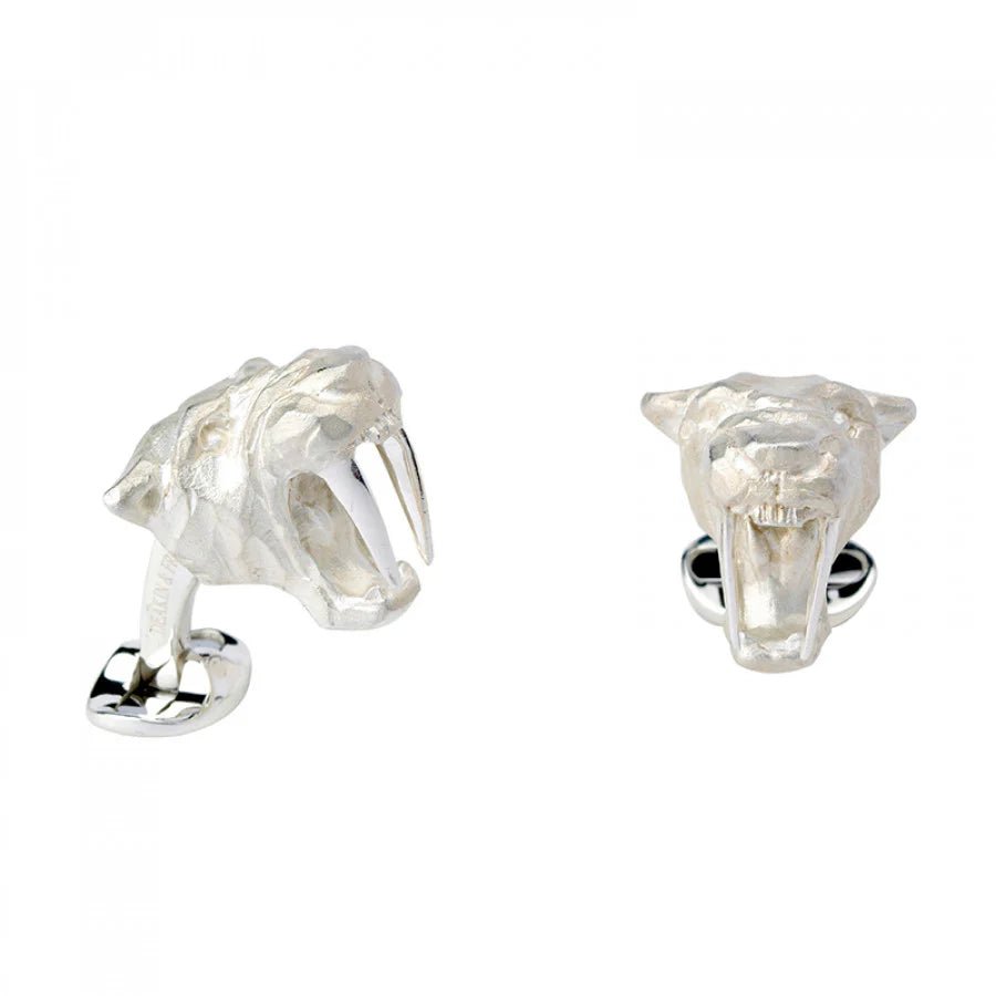 Sterling Silver Saber - Tooth Tiger Cufflinks with Diamond Eyes – Deakin & Francis - EB London