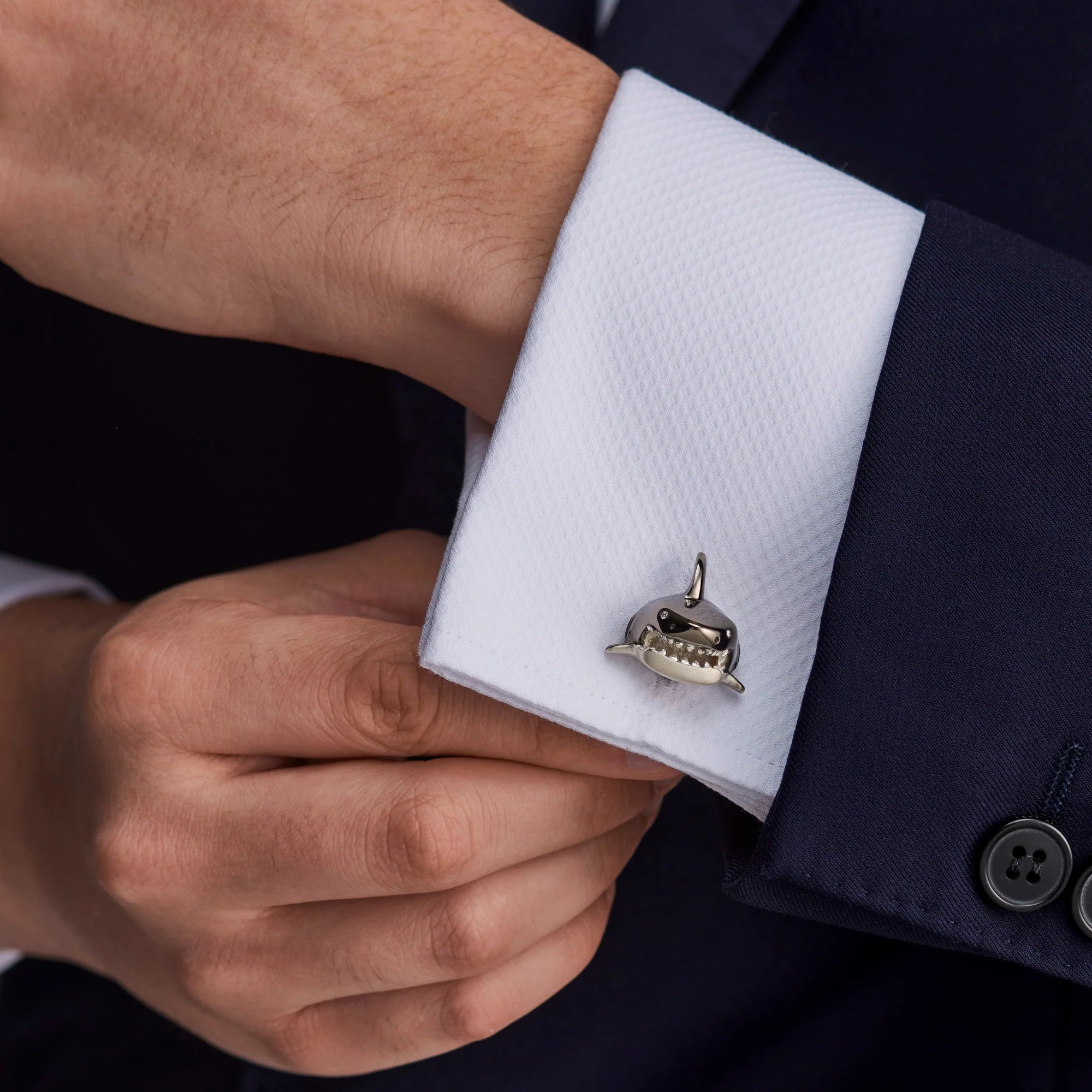 Silver Shark Head Cufflinks - Deakin & Francis - EB London