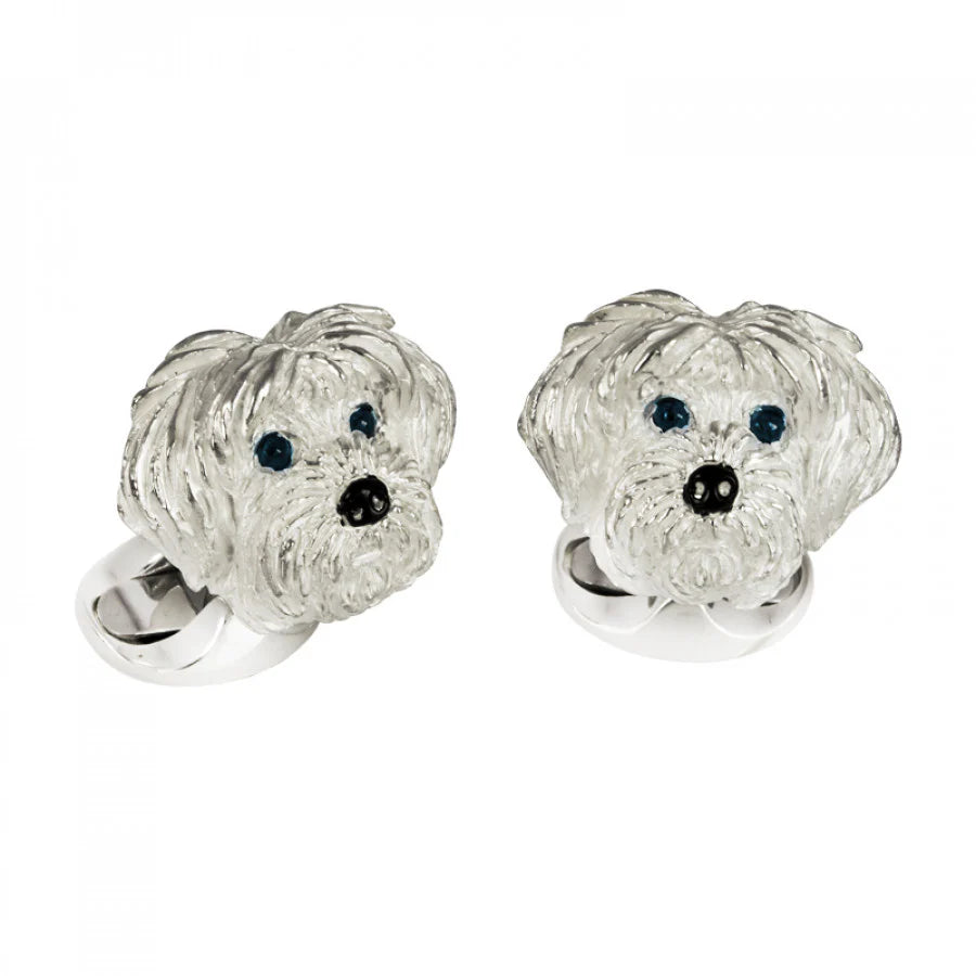 Sterling Silver Shih Tzu Cufflinks with Sapphire Eyes - Deakin & Francis | EB London