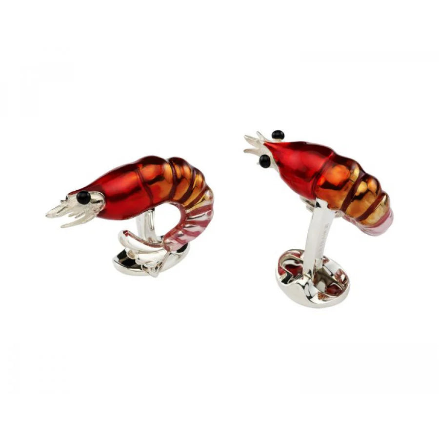 Silver Shrimp Cufflinks with Red and Orange Enamel - Deakin & Francis | EB London