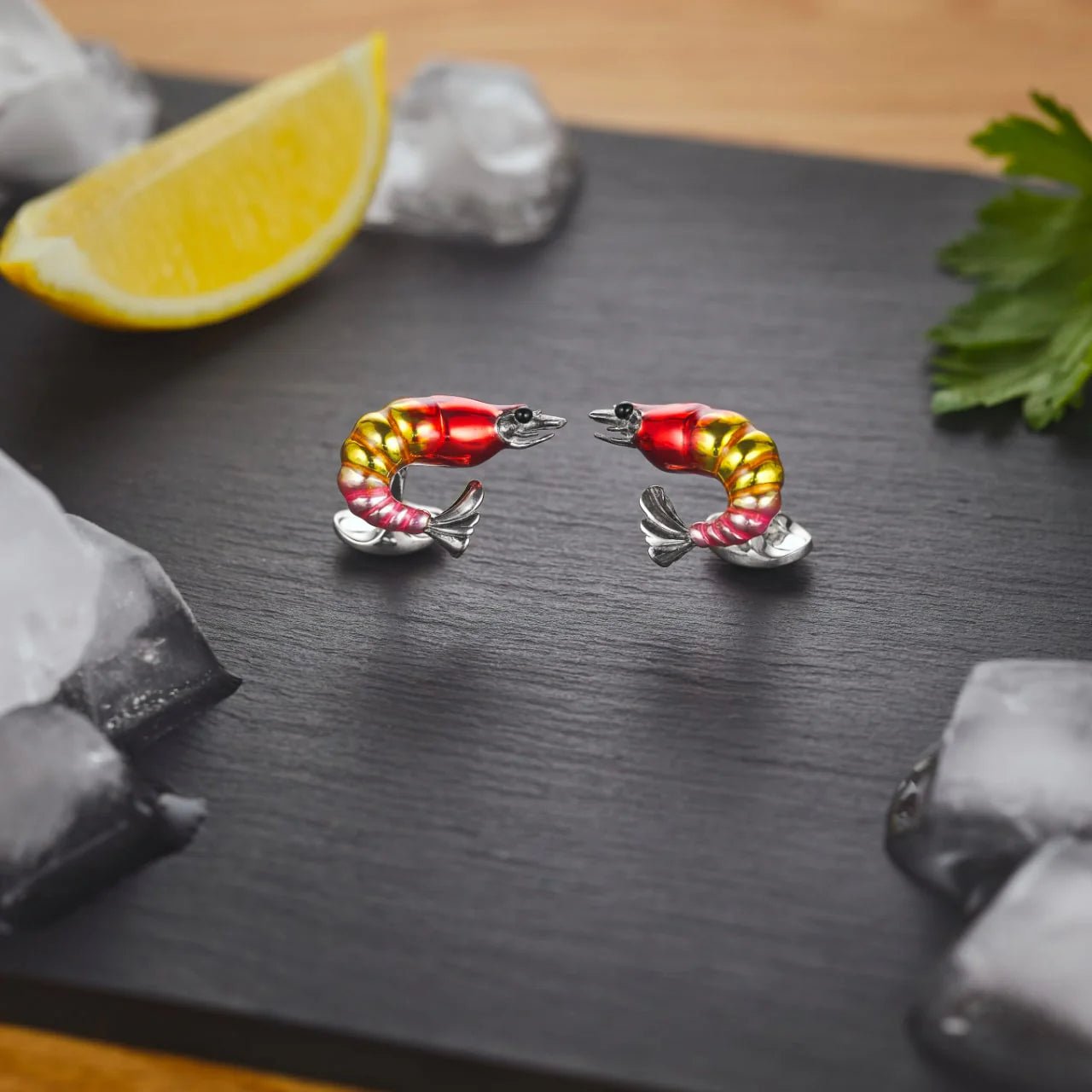 Sterling Silver Shrimp Cufflinks with Red and Orange Enamel – Deakin & Francis - EB London