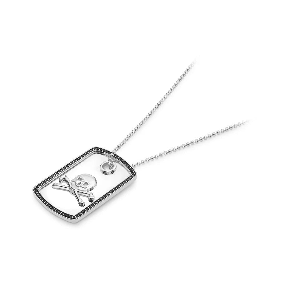 Sterling Silver Skull Tag Pendant With Black Spinel Border – Deakin & Francis - EB London