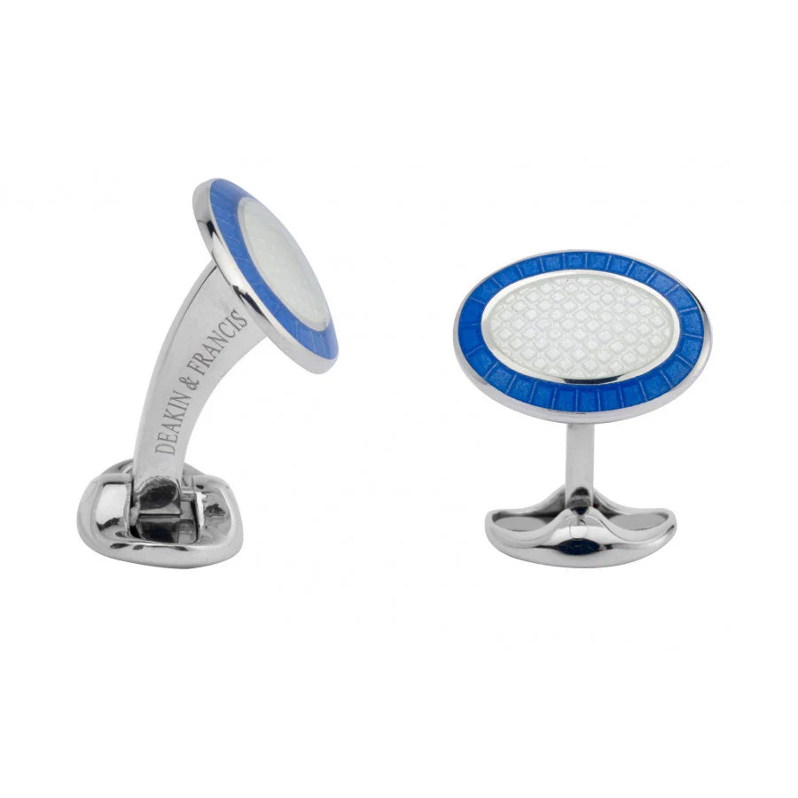 Sterling Silver Sky Blue & Clear Enamel Cufflinks - Deakin & Francis - EB London