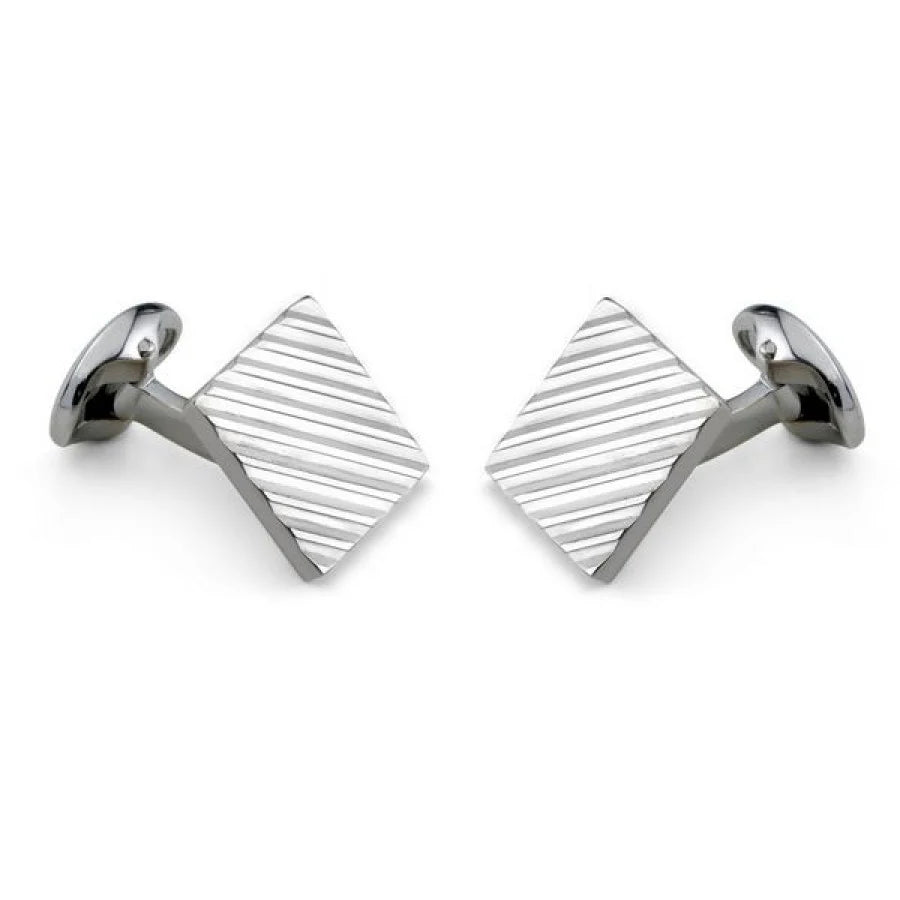 Sterling silver square engine turned cufflinks with traditional engraving by Deakin & Francis at EB London