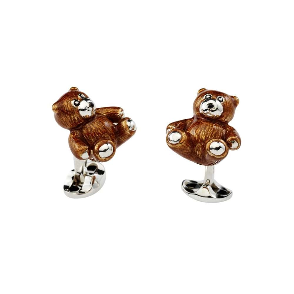 Silver Brown Enamel Teddy Bear Cufflinks - Deakin & Francis | EB London