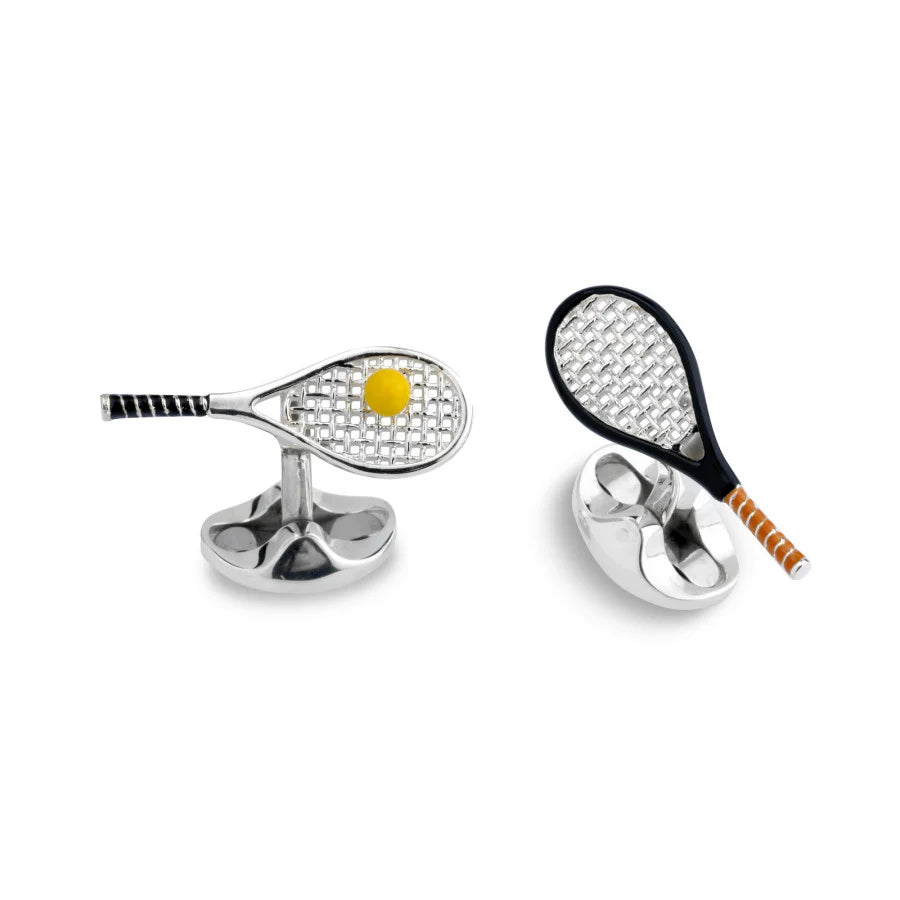 Silver Racket & Ball Tennis Cufflinks with Enamel - Deakin & Francis | EB London