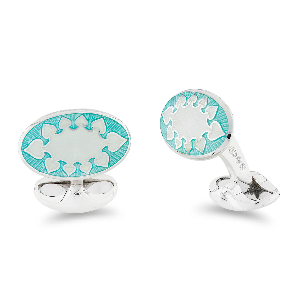 Luxury Sterling Silver Turquoise And Clear Fancy Design Enamel Cufflinks - Deakin & Francis | EB London