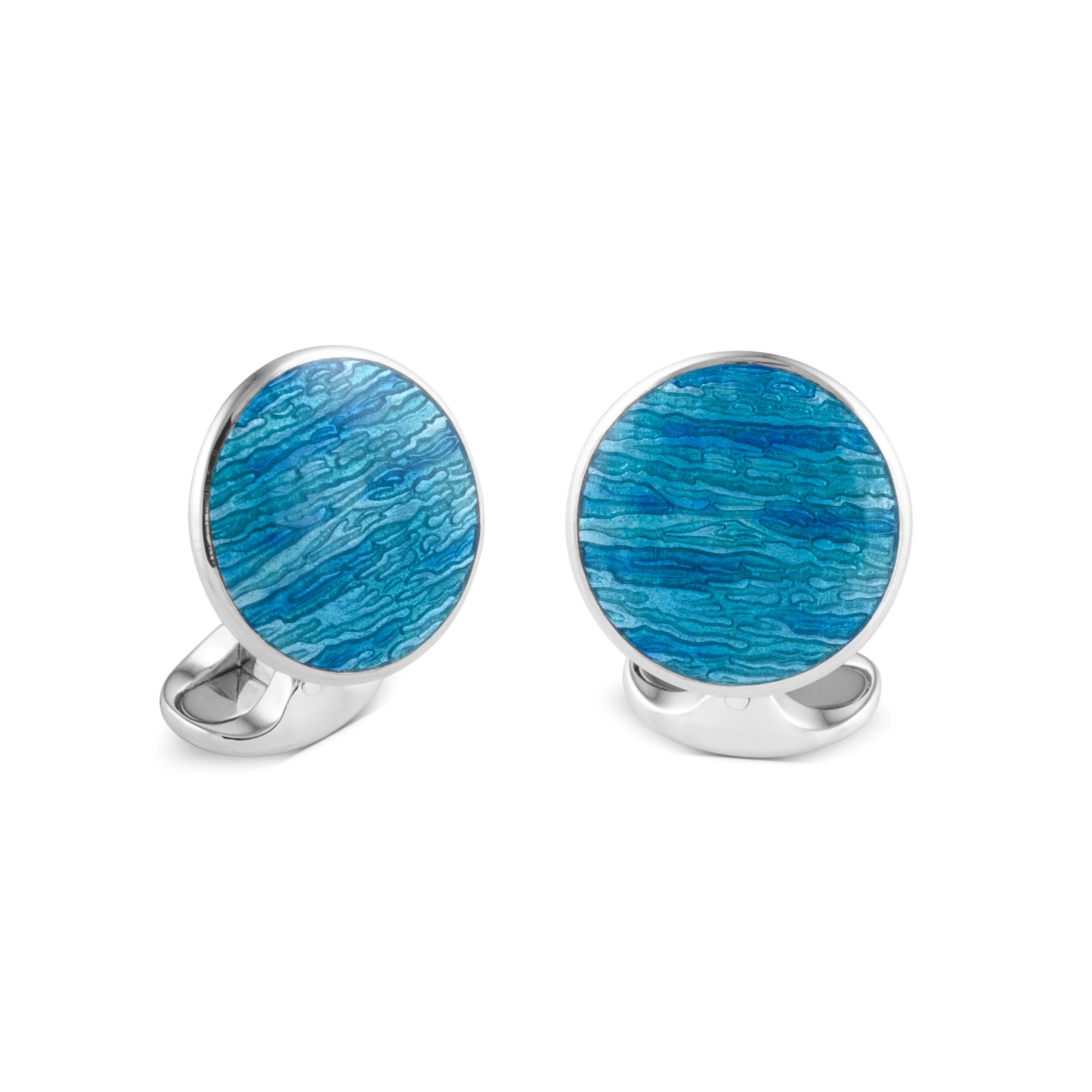 Silver Turquoise Ocean Haze Cufflinks with Swirling Enamel - Deakin & Francis | EB London