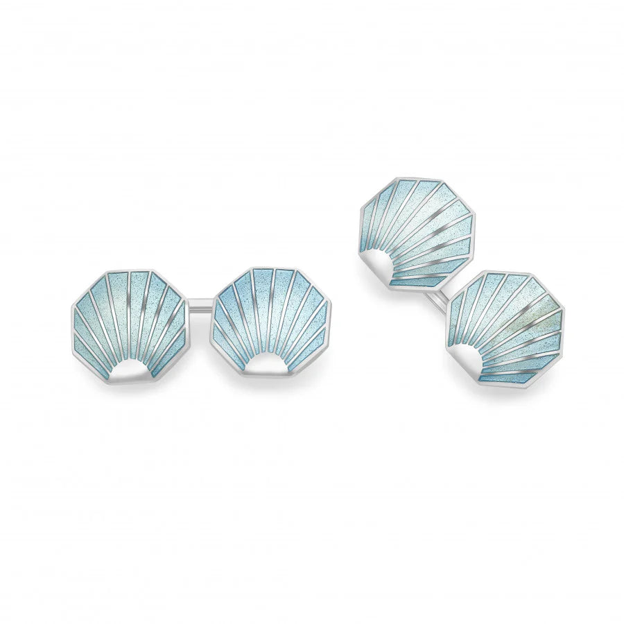 Silver Turquoise Shell Cufflinks with Vitreous Enamel - Deakin & Francis | EB London