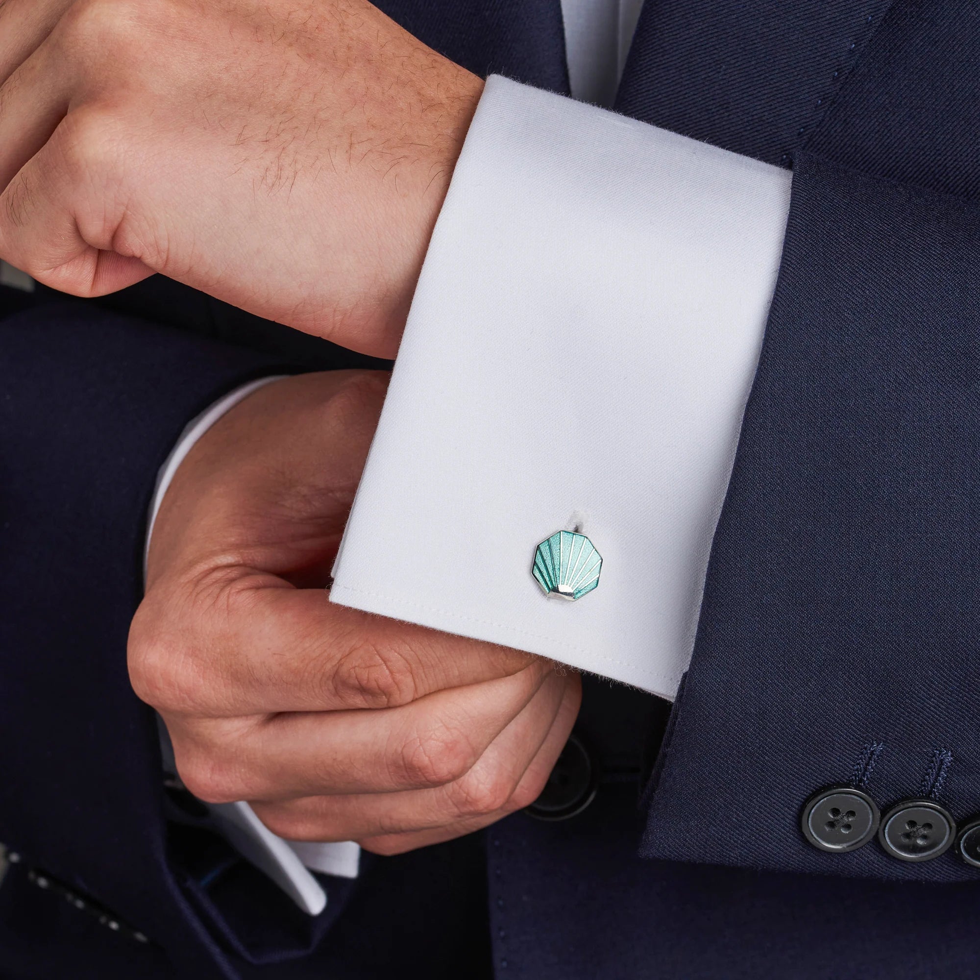 Sterling Silver Turquoise Shell Vitreous Enamel Cufflinks – Deakin & Francis - EB London