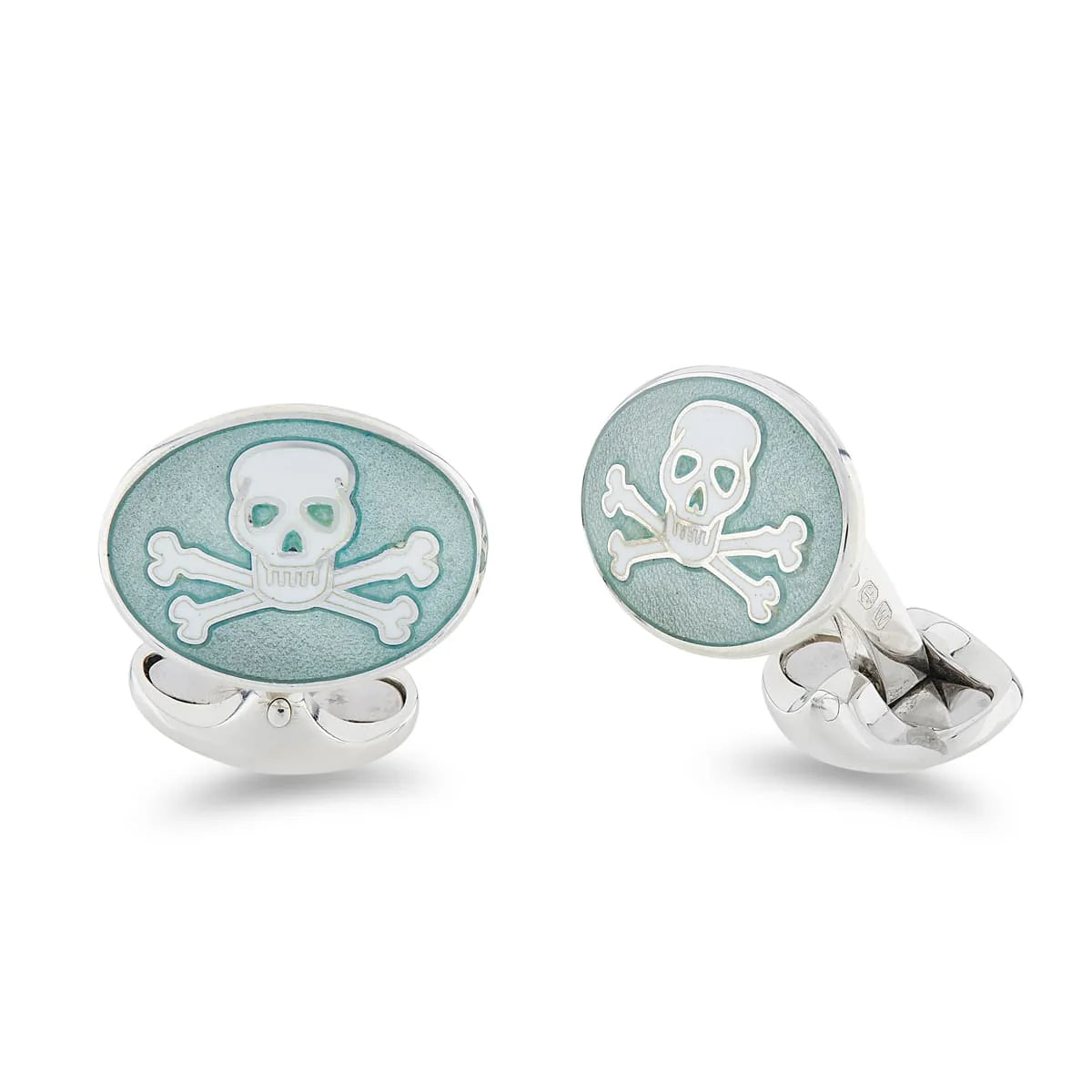 Silver Turquoise Skull and Crossbones Enamel Cufflinks - Deakin & Francis | EB London