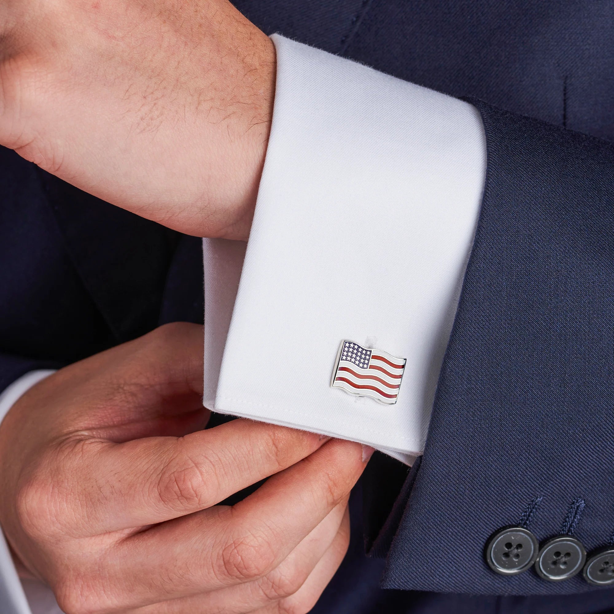 Silver American Flag Cufflinks with Hand-Enamelled Detail - Deakin & Francis | EB London