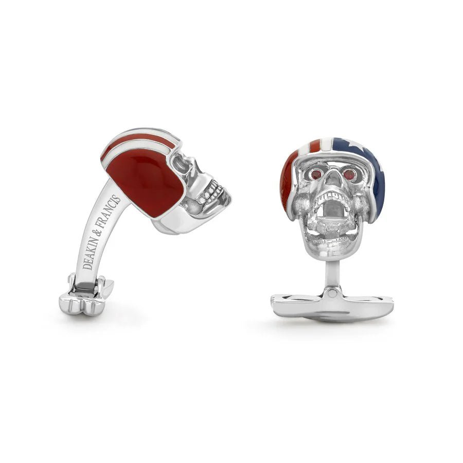 Sterling Silver USA Motorbike Helmet Skull Cufflinks with Ruby Eyes – Deakin & Francis - EB London