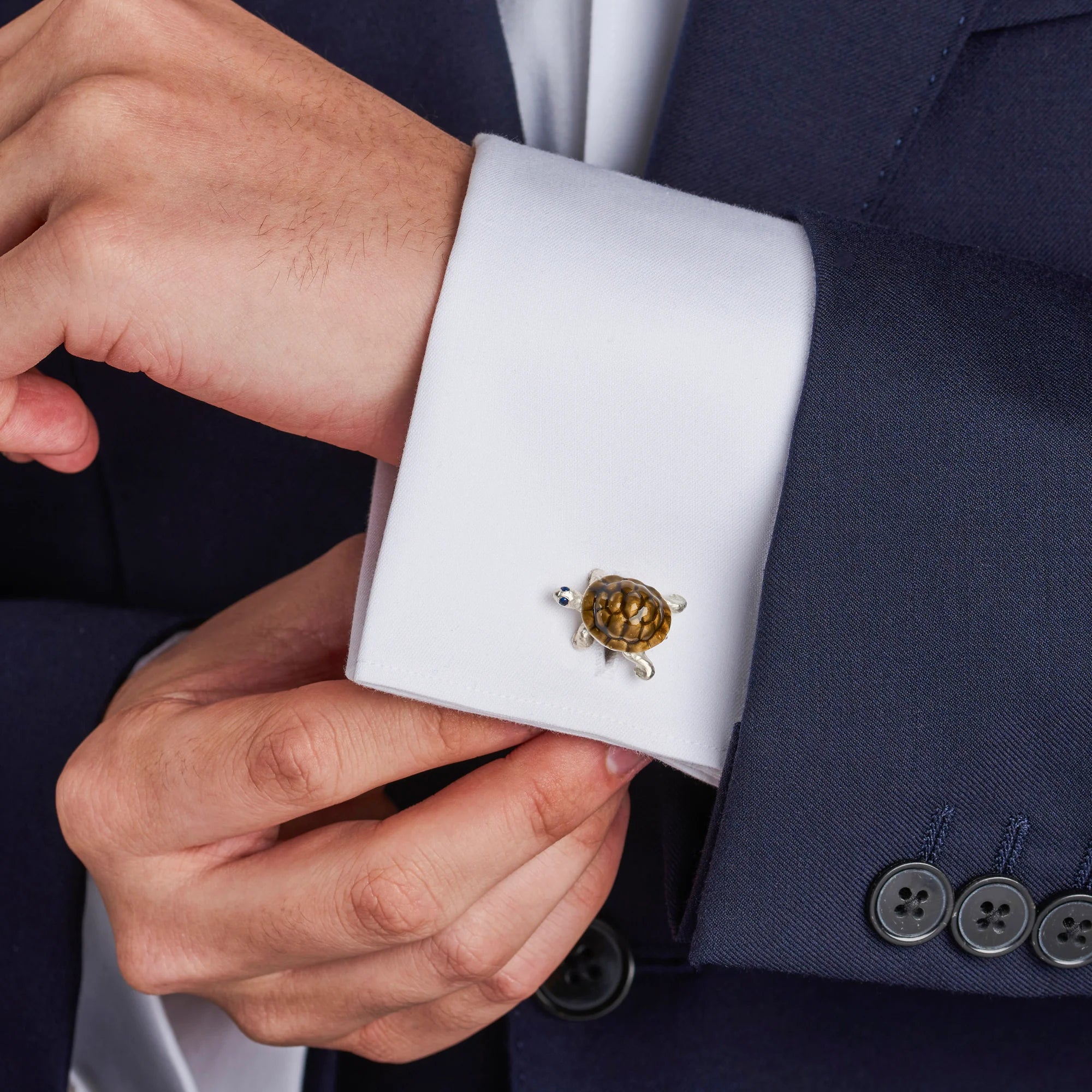 Silver Walking Tortoise Cufflinks with Sapphire Eyes – Deakin & Francis - EB London
