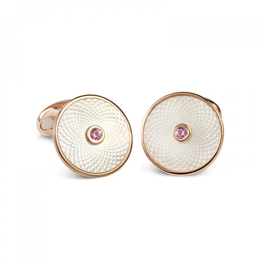Silver White Mother-of-Pearl Cufflinks with Pink Sapphire - Deakin & Francis | EB London