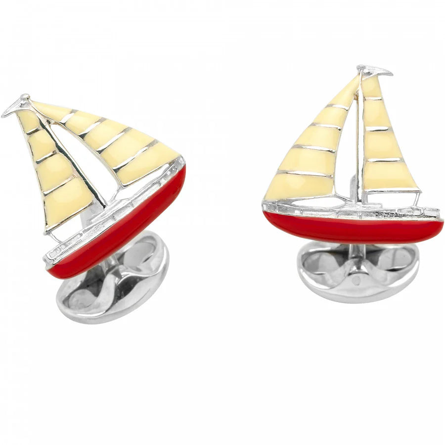 Silver Yacht Cufflinks with Red and Cream Detail - Deakin & Francis | EB London