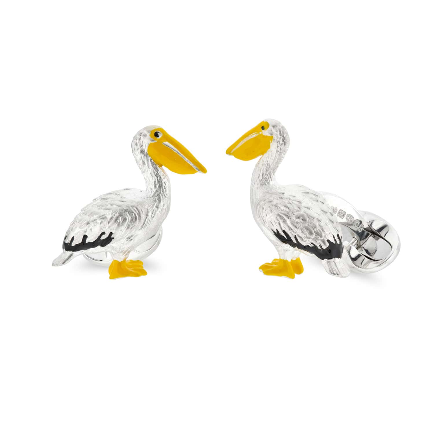 Silver Pelican Cufflinks with Yellow and Black Enamel - Deakin & Francis | EB London