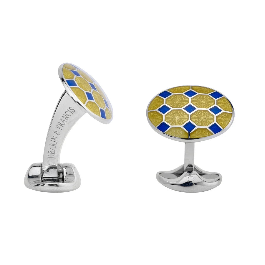 Silver Yellow and Blue Enamel Pattern Cufflinks - Deakin & Francis | EB London