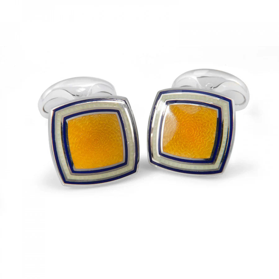 Luxury Sterling Silver Yellow Enamel Cufflinks with Striped Border - Deakin & Francis | EB London