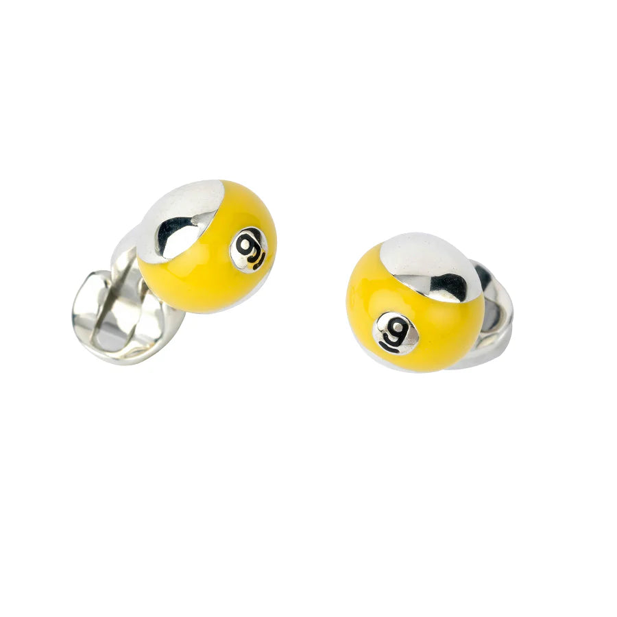Silver Yellow Pool Ball Cufflinks with Enamel - Deakin & Francis | EB London