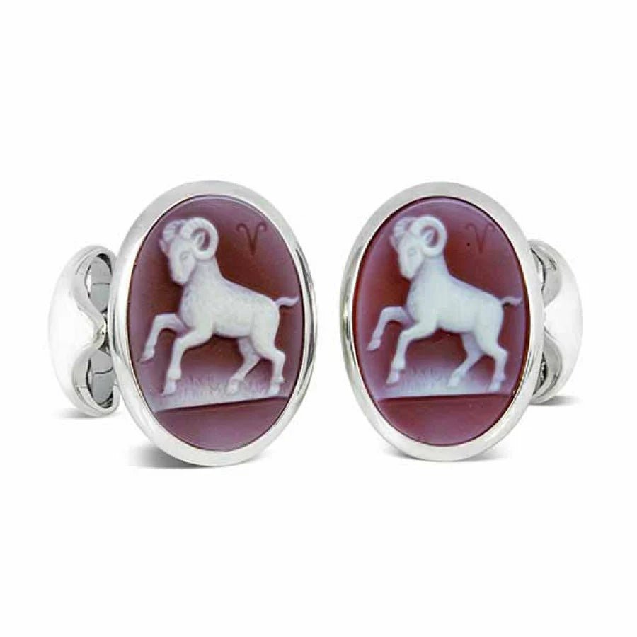 Sterling Silver Zodiac Cufflinks – Aries with Sardonyx Stone – Deakin & Francis - EB London