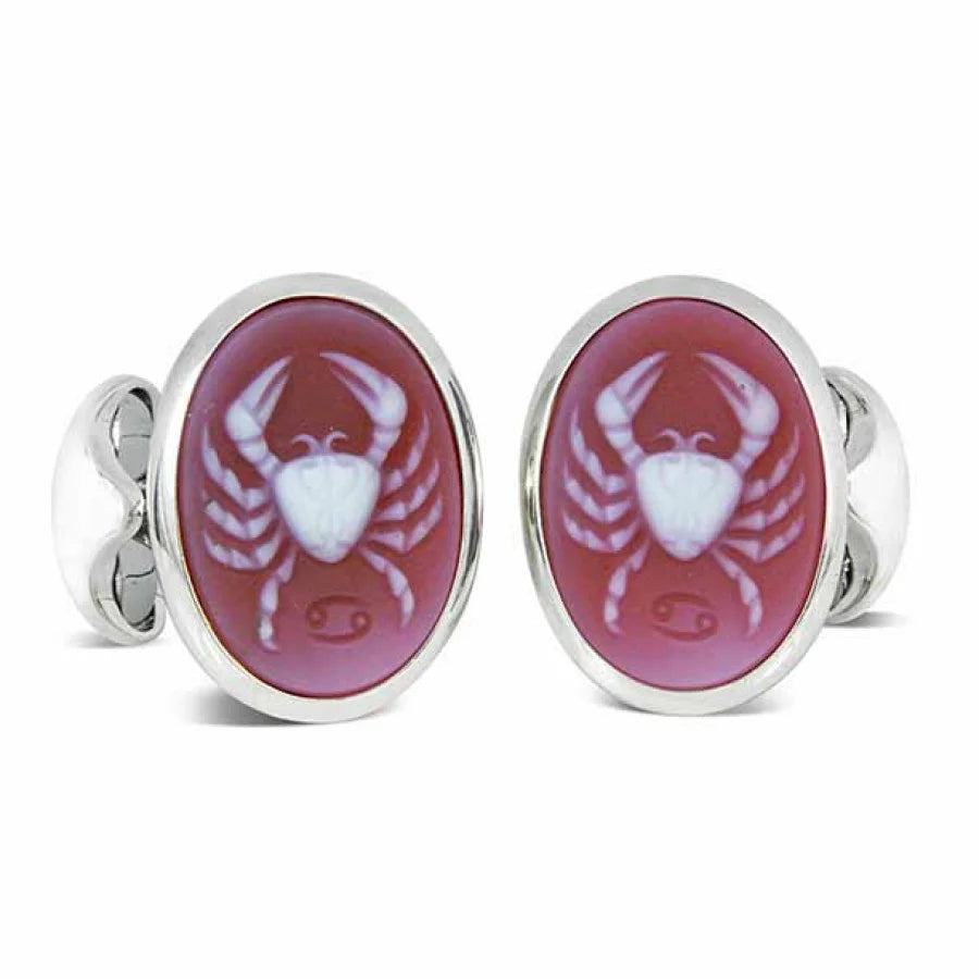 Sterling Silver Zodiac Cufflinks – Cancer with Sardonyx Stone – Deakin & Francis - EB London