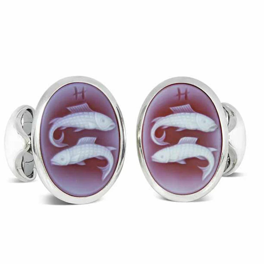 Sterling Silver Zodiac Cufflinks – Pisces with Sardonyx Stone – Deakin & Francis - EB London