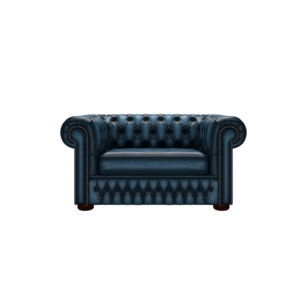 Sofa by Saxon - Heritage Chesterfield 1.5 Seater Sofa - Handcrafted Leather – Antique Blue - EB London