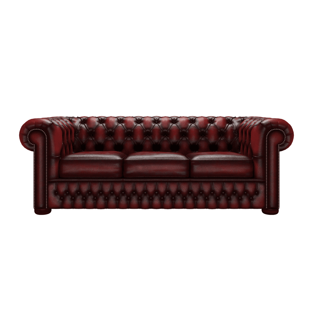 Sofa by Saxon - Heritage Chesterfield 3 Seater Sofa - Handcrafted Leather – Antique Red / Oxblood - EB London