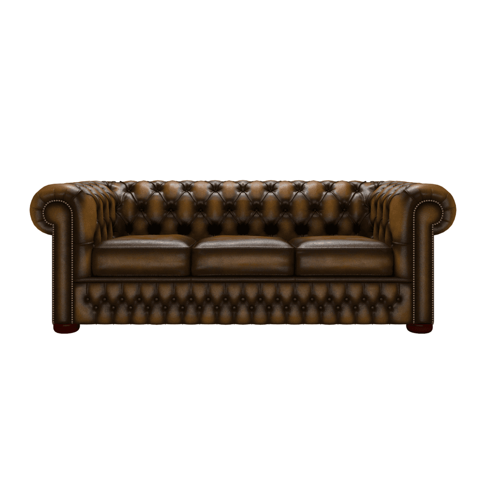 Sofa by Saxon - Heritage Chesterfield 3 Seater Sofa - Handcrafted Leather – Antique Gold - EB London