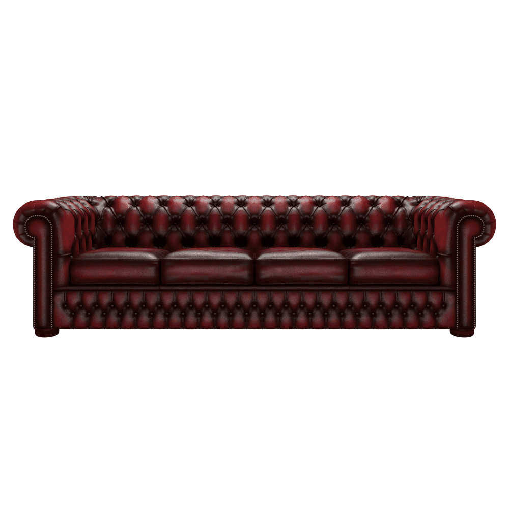 Sofa by Saxon - Heritage Chesterfield 4 Seater Sofa - Handcrafted Leather – Antique Red / Oxblood - EB London