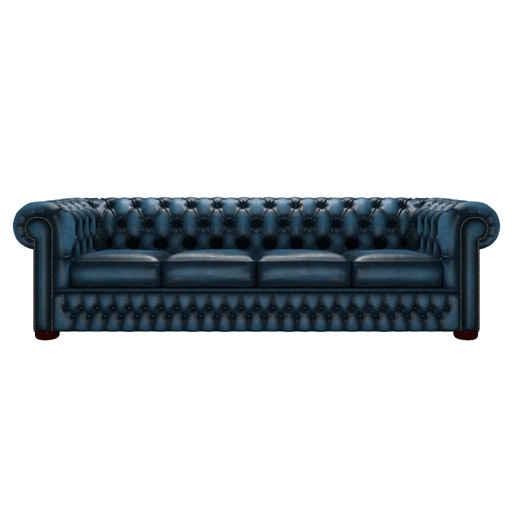 Sofa by Saxon - Heritage Chesterfield 4 Seater Sofa - Handcrafted Leather – Antique Blue - EB London