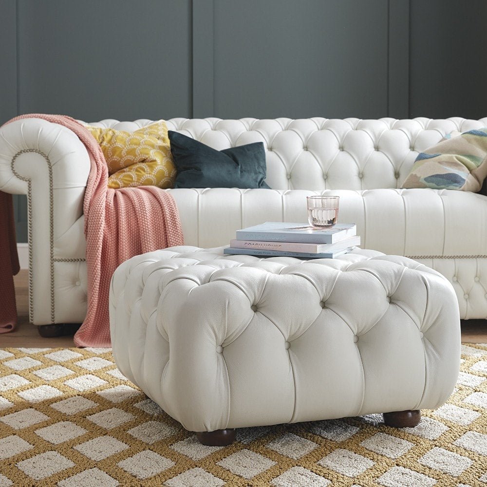 The Saxon Classic Belgravia Footstool | Hand - Burnished Leather Chesterfield - EB London
