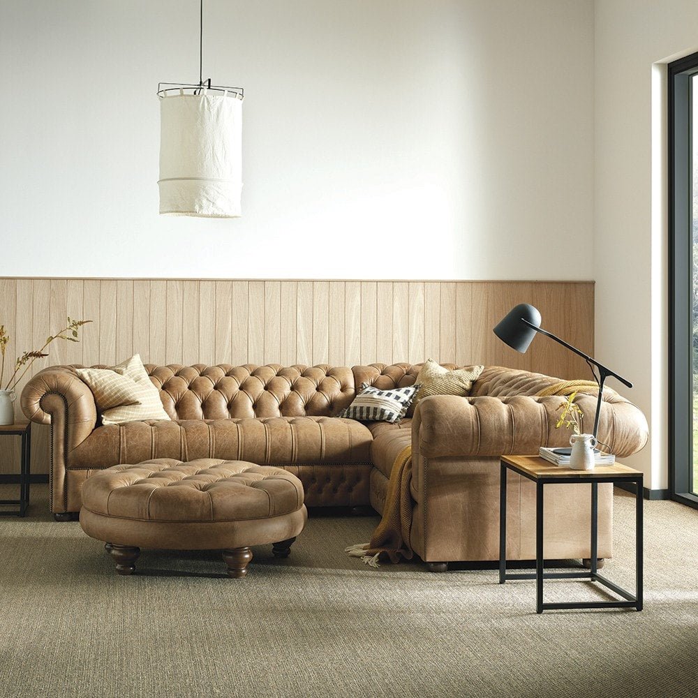 The Saxon Classic Belgravia Sectional Sofa Corner Unit (3X3) | Hand - Burnished Leather Chesterfield - EB London