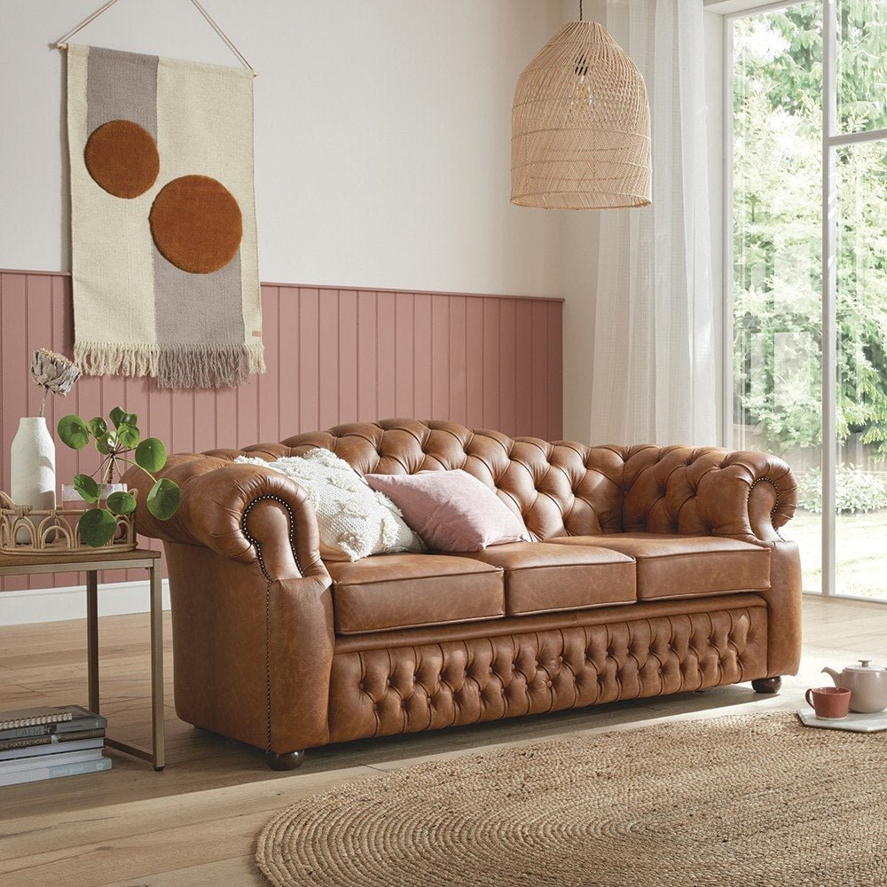 The Saxon Heritage Oxford 3 Seater Sofa | Hand - Burnished Leather Chesterfield - EB London