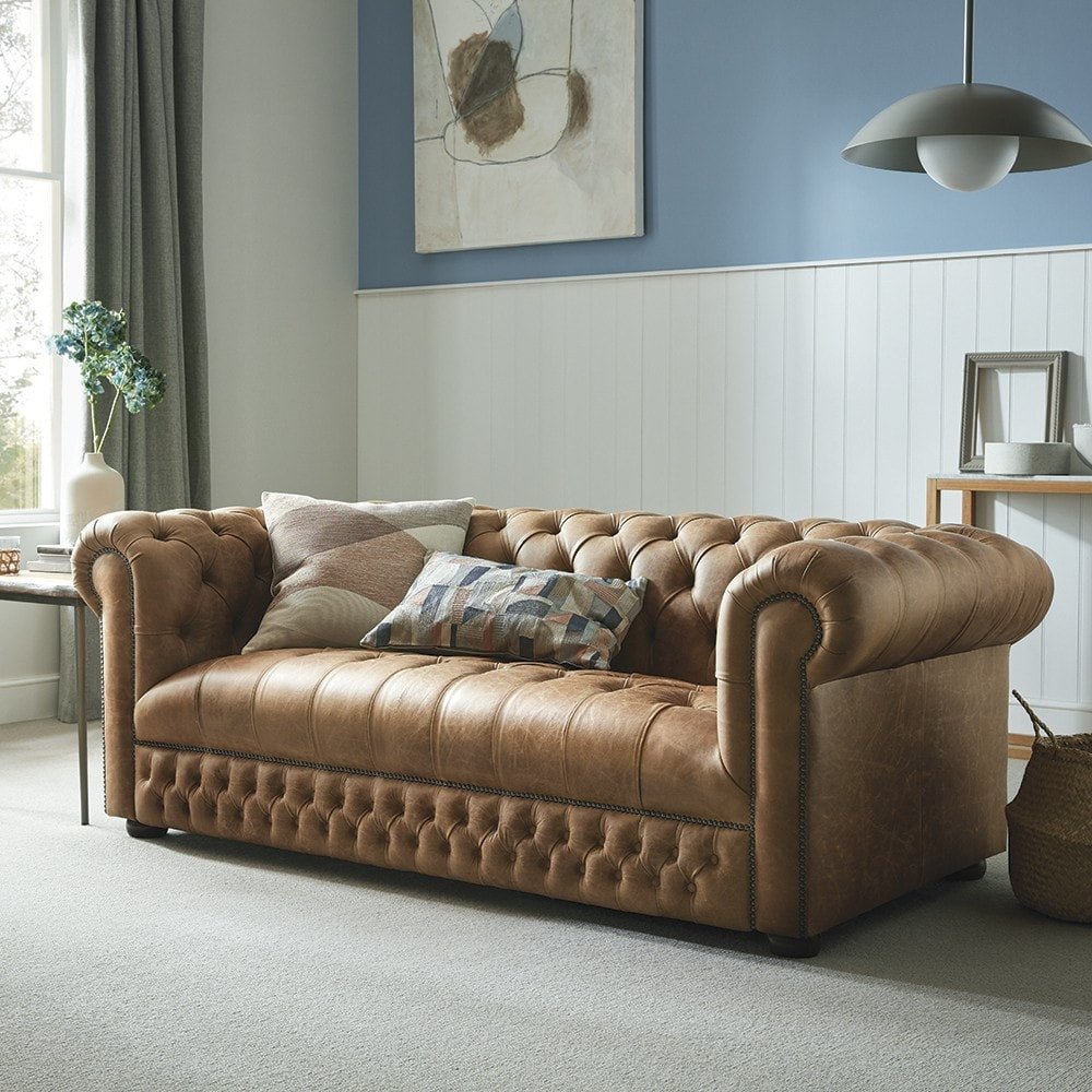 The Saxon Heritage Stanhope 3 Seater Sofa | Handcrafted Leather Chesterfield Sofa - EB London