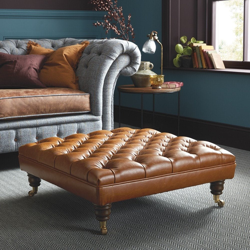 The Saxon Premium Finsbury Footstool | Handcrafted British Upholstered Accent Piece - EB London