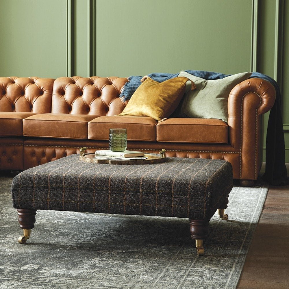 The Saxon Premium Harrow Footstool | Handcrafted British Upholstered Accent Piece - EB London