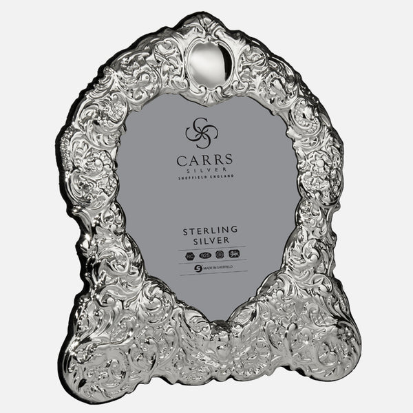 Carrs Silver traditional sterling silver heart photo frame with grey velvet back, hallmarked, 28×25 cm, handcrafted in Sheffield, England