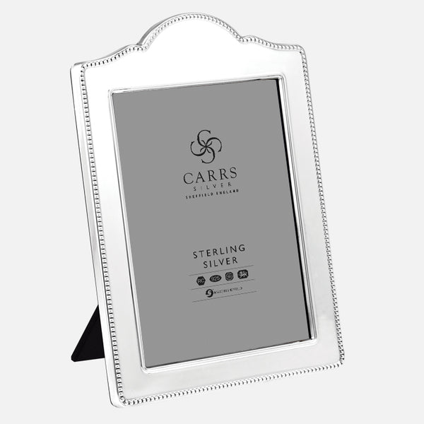 Carrs Silver sterling silver bead design photograph frame with grey velvet back, hallmarked, 18cm x 13cm (7" x 5")