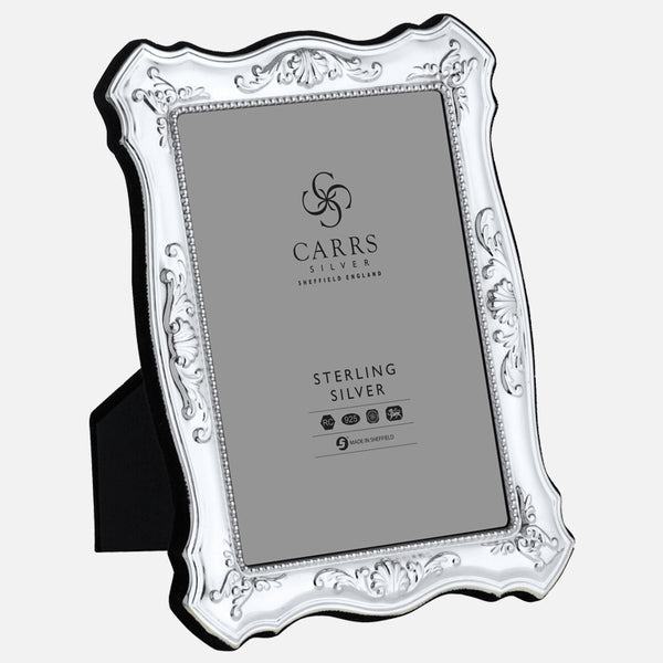 Traditional Sterling Silver Photo Frame With Grey Velvet Back- Carrs Silver