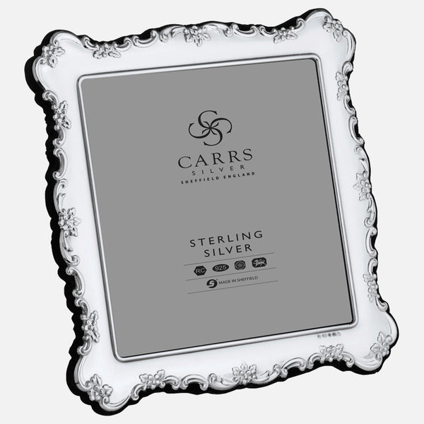 Carrs Silver sterling silver traditional antique design photo frame with grey velvet back, hallmarked, 13cm x 13cm