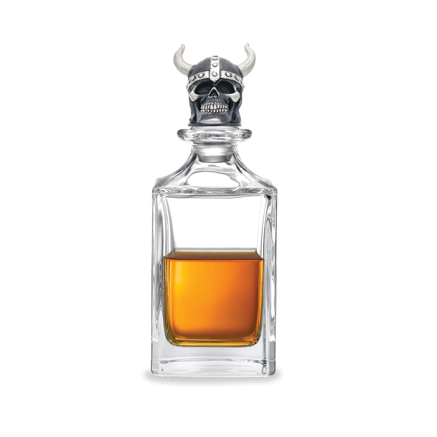 Viking skull head crystal decanter with metal helmet stopper by Deakin & Francis at EB London